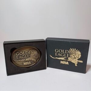 NRA Gold Eagle Brass collectors belt buckle new in box